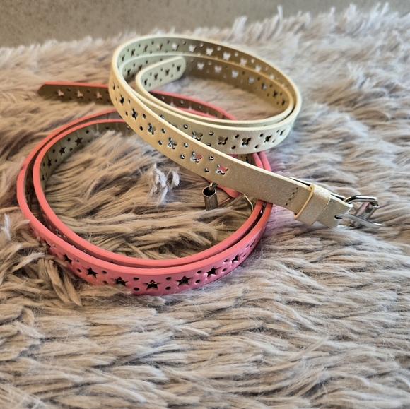 Two Girls Belts- One Pink and One Cream/Silver Sparkle - Picture 2 of 8